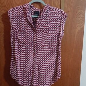 J. Crew Red and White Chevron Blouse